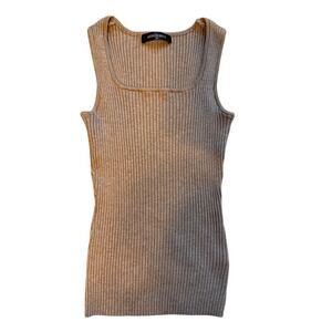 Merokeety Womens Ribbed Knit Tank Top Square Neck Taupe Tan Size M Sleeveless